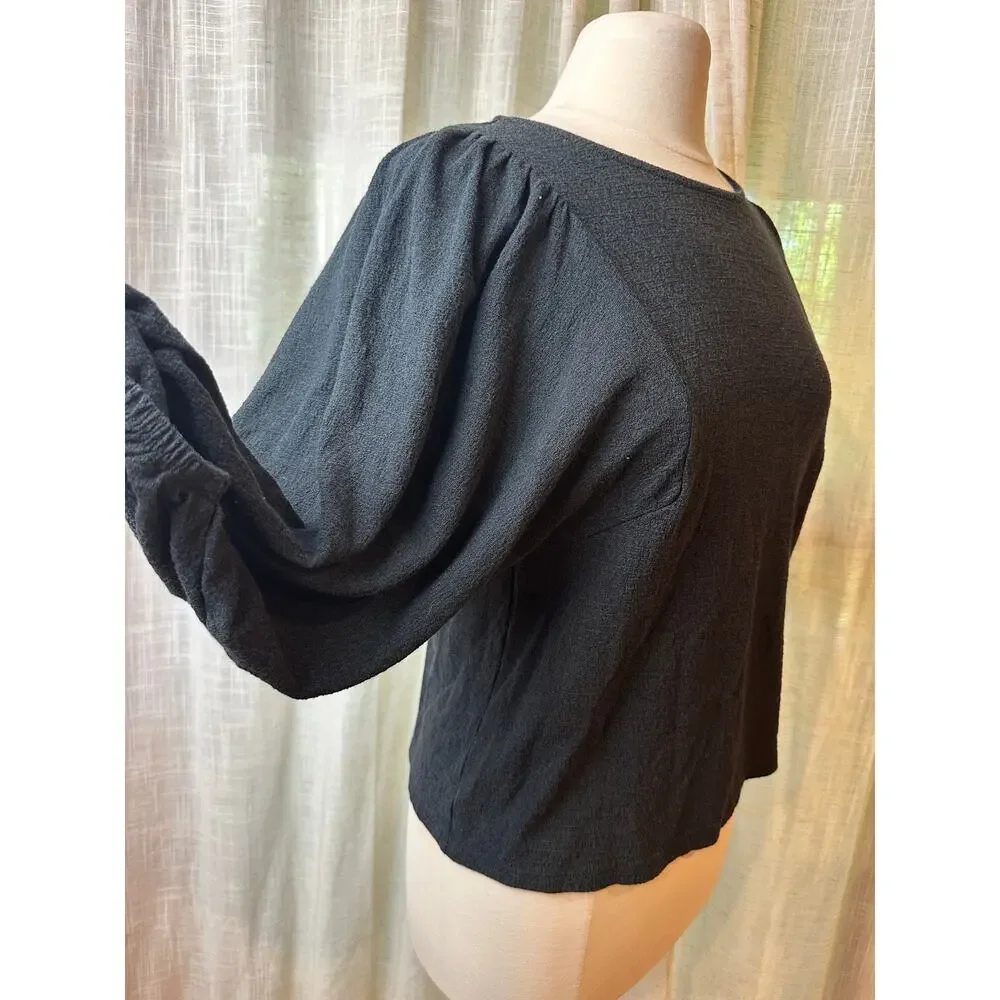 Banana Republic Textured Puff Sleeve Blouse Black XS